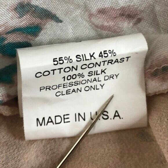 Poleci Silk And Cotton Cropped Blouse Pink Floral Collared Size 8 - Picture 6 of 6